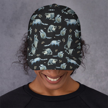 Watercolor Raccoon Pattern Print Baseball Cap