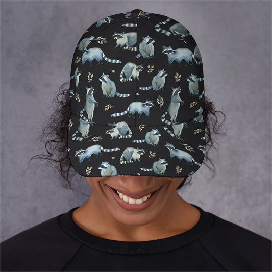 Watercolor Raccoon Pattern Print Baseball Cap