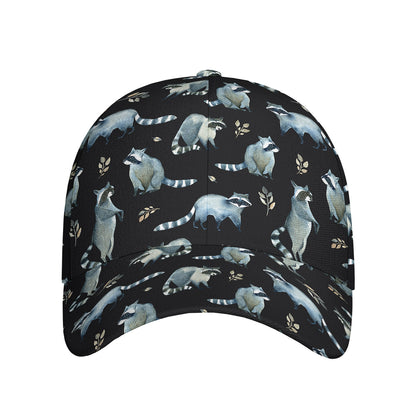 Watercolor Raccoon Pattern Print Baseball Cap