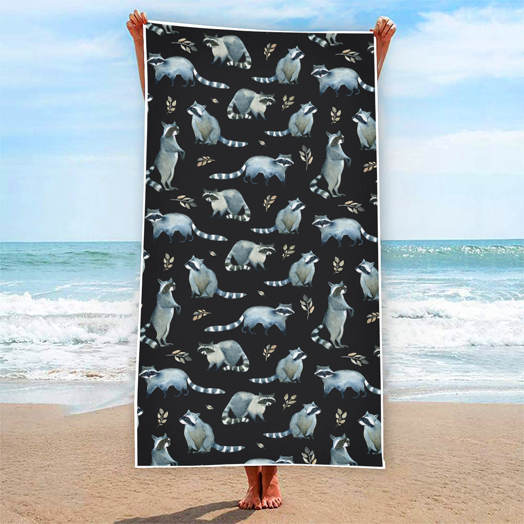 Watercolor Raccoon Pattern Print Beach Towel