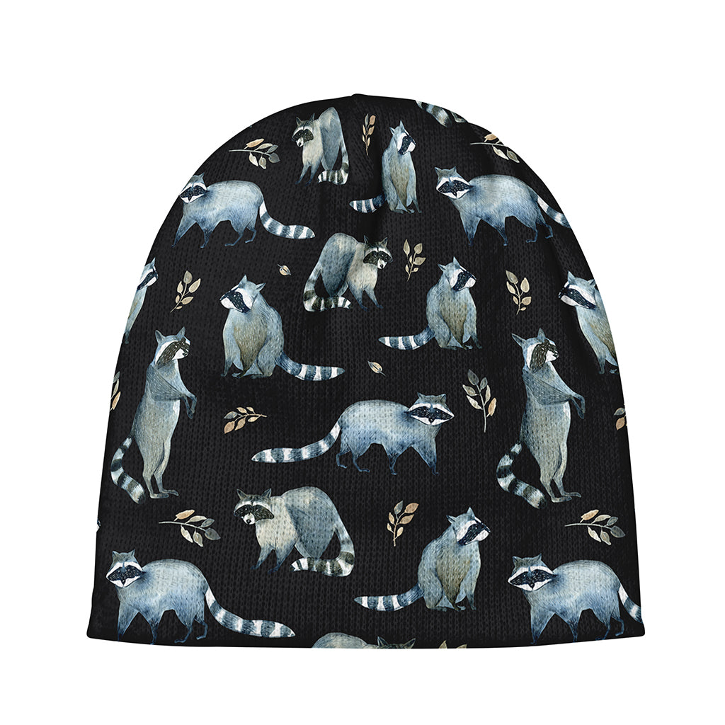Watercolor Raccoon Pattern Print Beanie