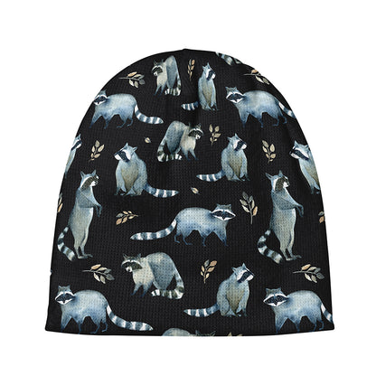 Watercolor Raccoon Pattern Print Beanie