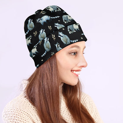 Watercolor Raccoon Pattern Print Beanie