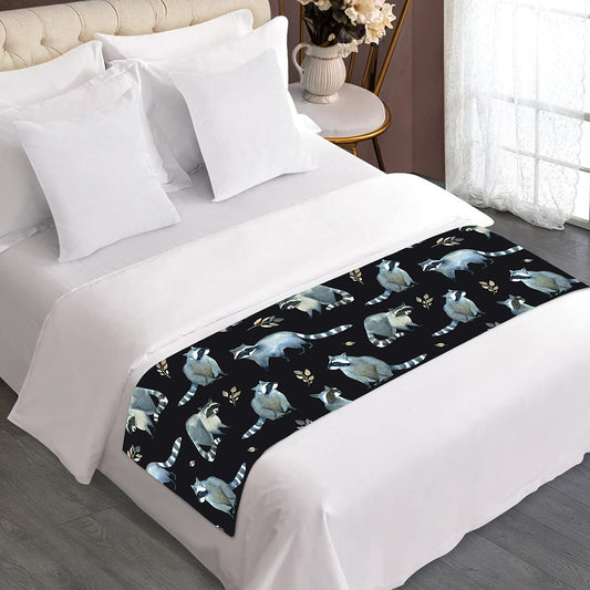 Watercolor Raccoon Pattern Print Bed Runner