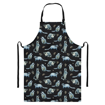 Watercolor Raccoon Pattern Print Bib Apron With Pocket