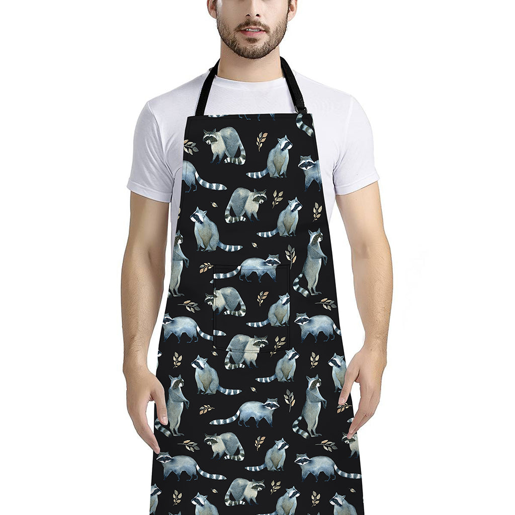Watercolor Raccoon Pattern Print Bib Apron With Pocket