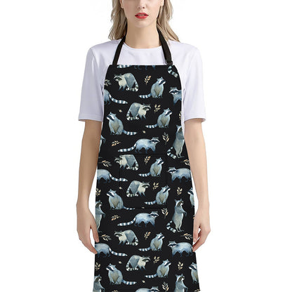 Watercolor Raccoon Pattern Print Bib Apron With Pocket