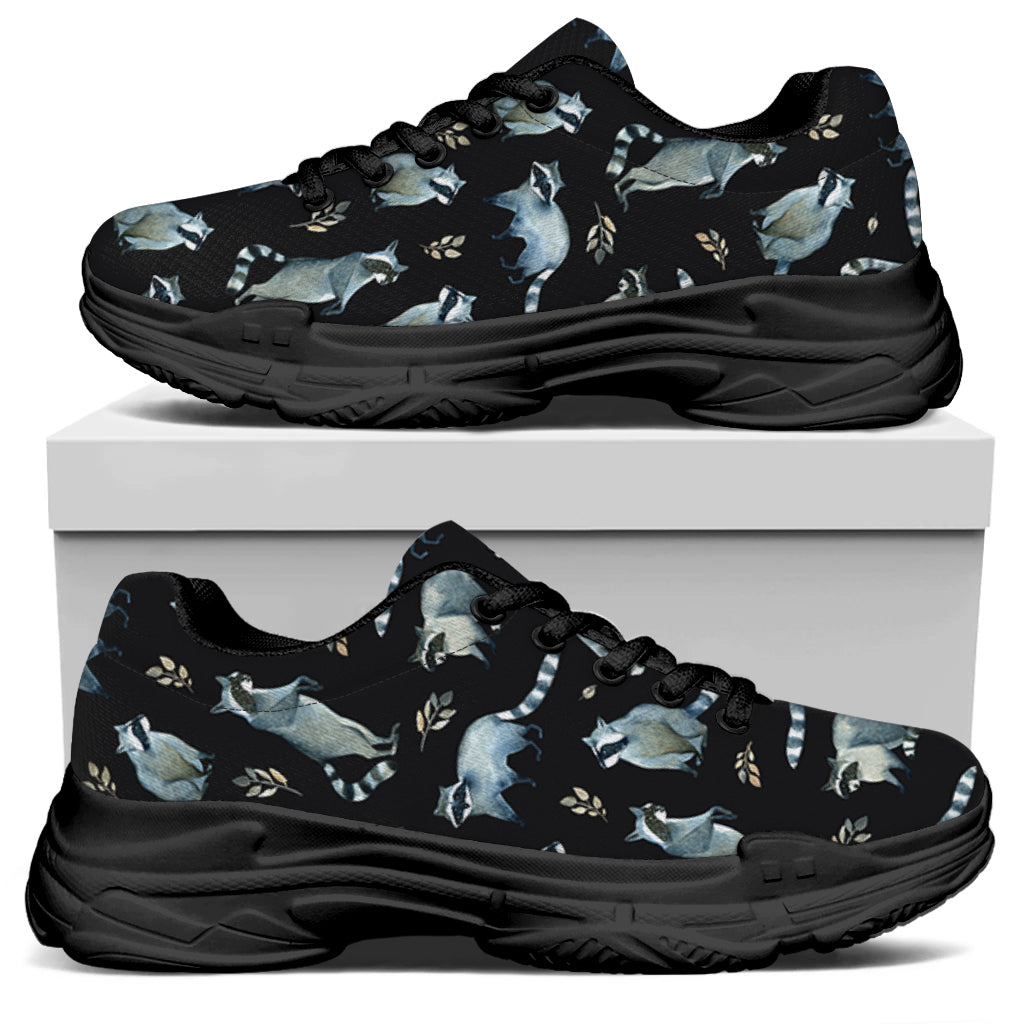Watercolor Raccoon Pattern Print Black Chunky Shoes