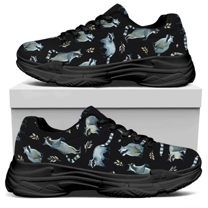 Watercolor Raccoon Pattern Print Black Chunky Shoes