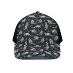 Watercolor Raccoon Pattern Print Black Mesh Trucker Cap