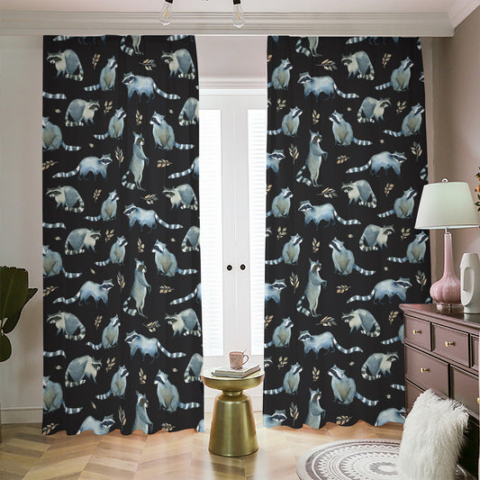 Watercolor Raccoon Pattern Print Blackout Pencil Pleat Curtains