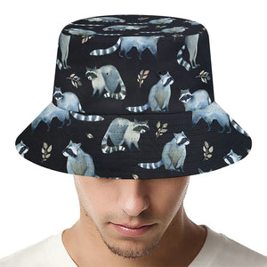 Watercolor Raccoon Pattern Print Bucket Hat