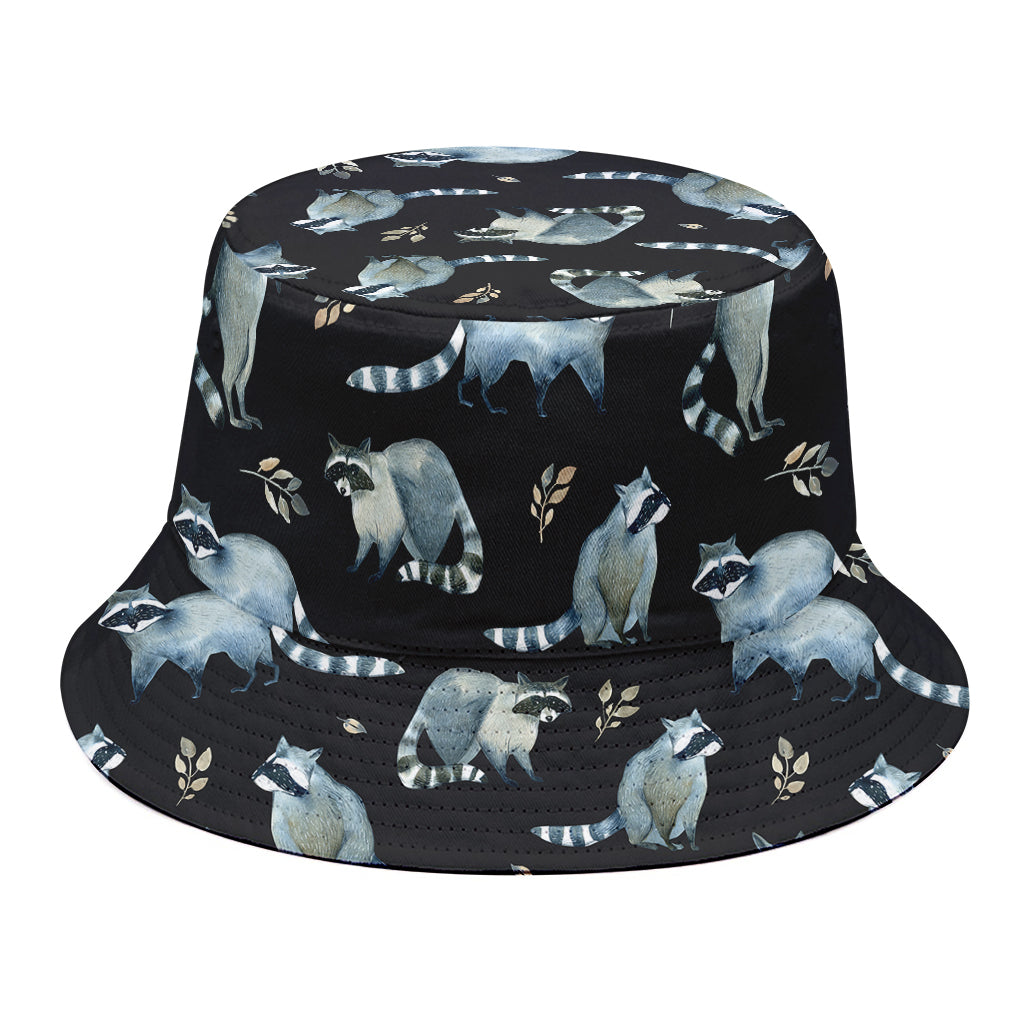 Watercolor Raccoon Pattern Print Bucket Hat