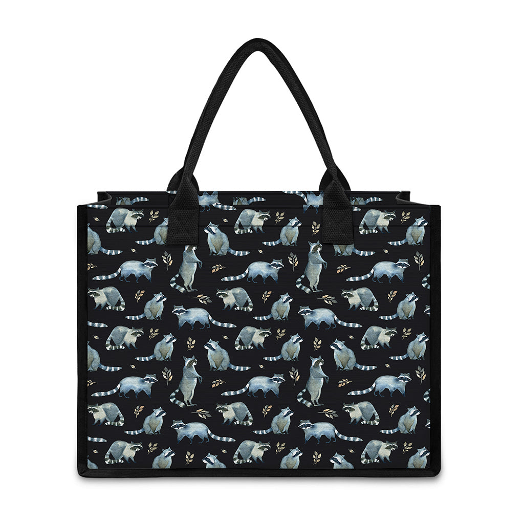 Watercolor Raccoon Pattern Print Canvas Tote Bag
