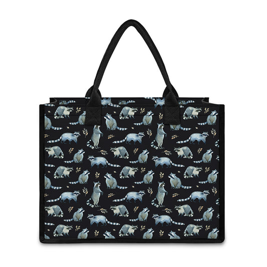 Watercolor Raccoon Pattern Print Canvas Tote Bag