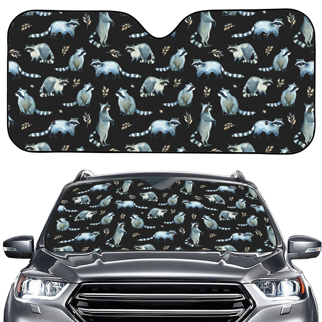 Watercolor Raccoon Pattern Print Car Windshield Sun Shade