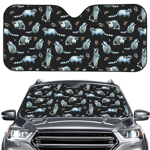 Watercolor Raccoon Pattern Print Car Windshield Sun Shade