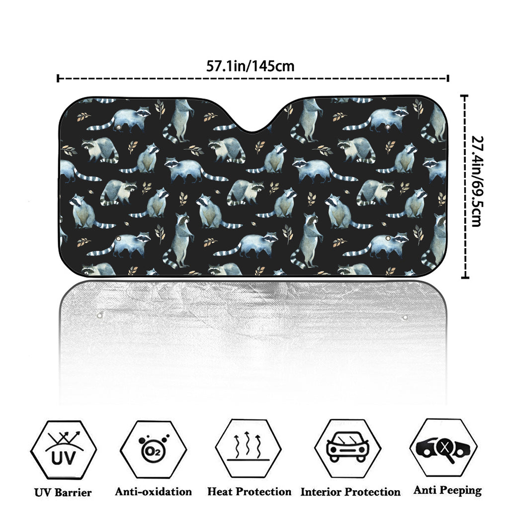 Watercolor Raccoon Pattern Print Car Windshield Sun Shade