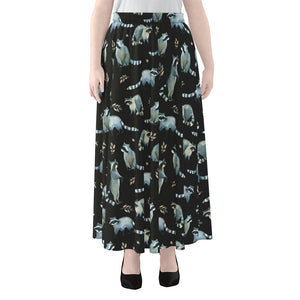 Watercolor Raccoon Pattern Print Chiffon Maxi Skirt