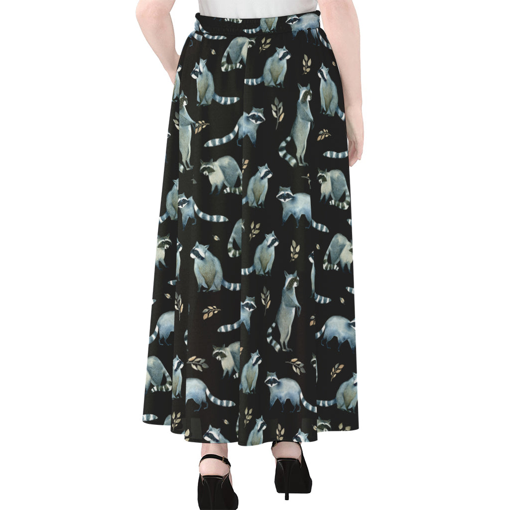 Watercolor Raccoon Pattern Print Chiffon Maxi Skirt