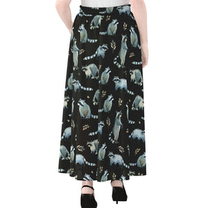 Watercolor Raccoon Pattern Print Chiffon Maxi Skirt