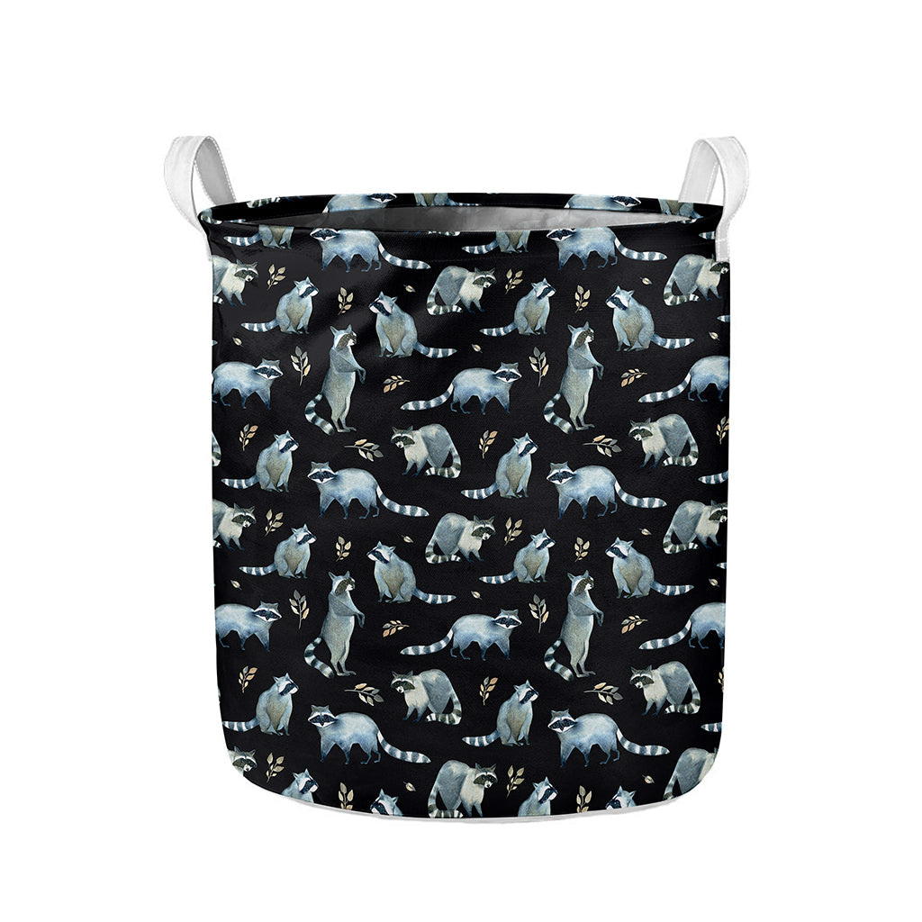Watercolor Raccoon Pattern Print Collapsible Laundry Basket