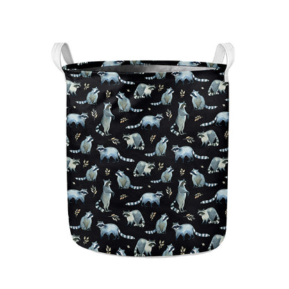 Watercolor Raccoon Pattern Print Collapsible Laundry Basket