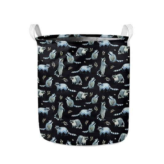 Watercolor Raccoon Pattern Print Collapsible Laundry Basket