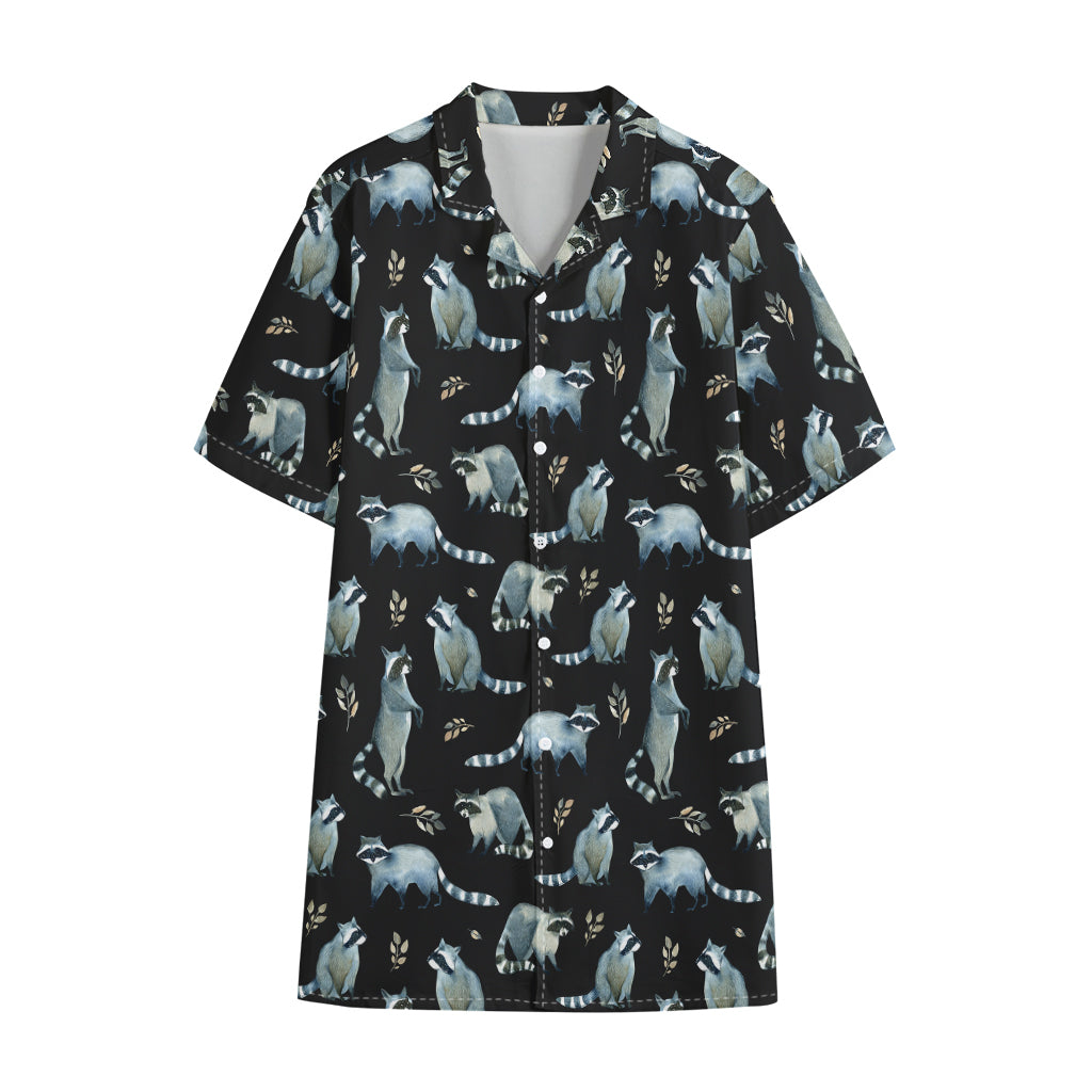 Watercolor Raccoon Pattern Print Cotton Hawaiian Shirt