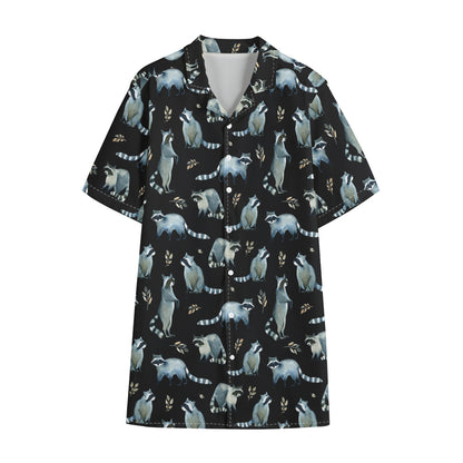 Watercolor Raccoon Pattern Print Cotton Hawaiian Shirt