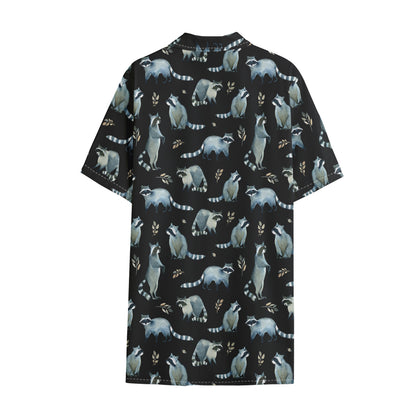 Watercolor Raccoon Pattern Print Cotton Hawaiian Shirt