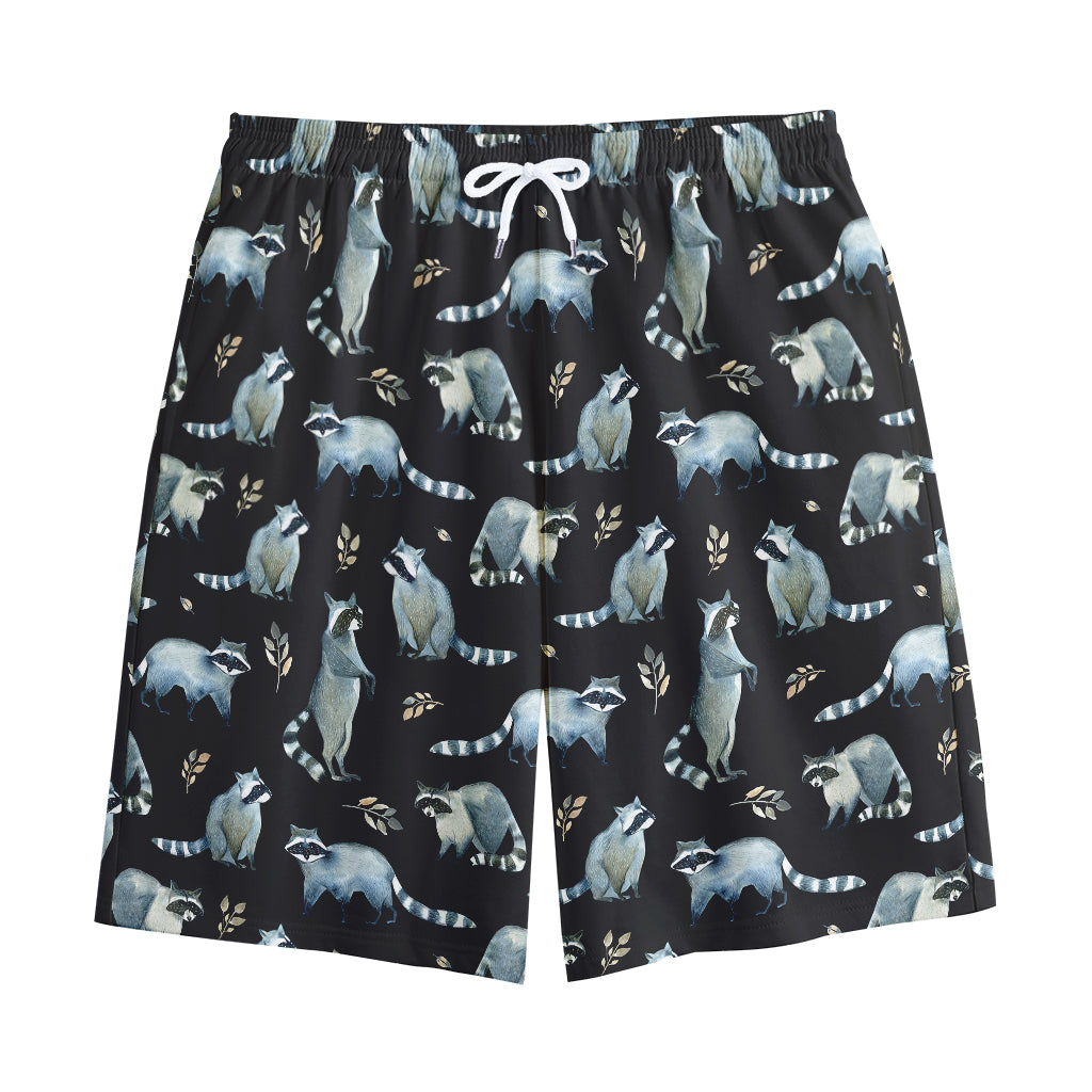 Watercolor Raccoon Pattern Print Cotton Shorts