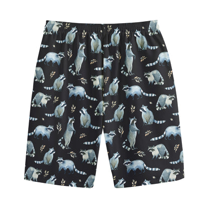 Watercolor Raccoon Pattern Print Cotton Shorts