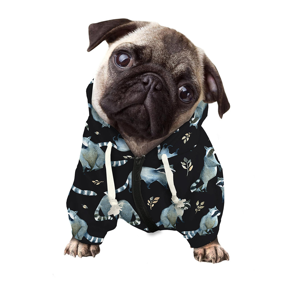 Watercolor Raccoon Pattern Print Dog Zip Up Hoodie