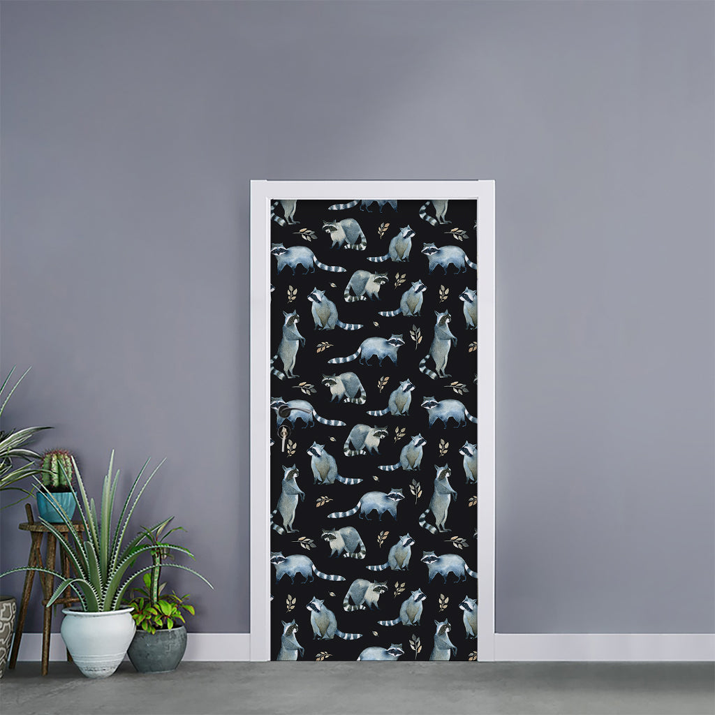 Watercolor Raccoon Pattern Print Door Sticker