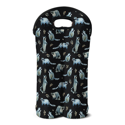 Watercolor Raccoon Pattern Print Double Neoprene Wine Tote