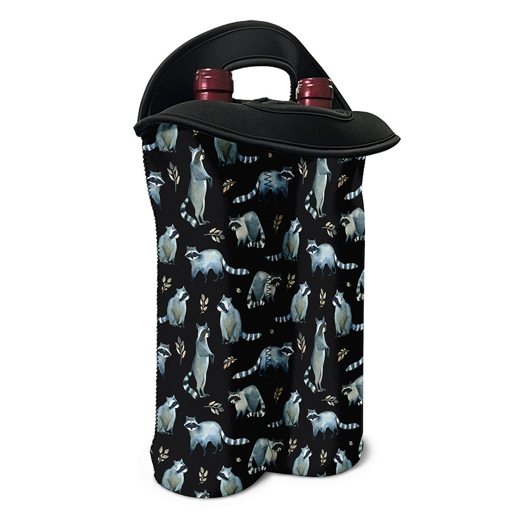 Watercolor Raccoon Pattern Print Double Neoprene Wine Tote