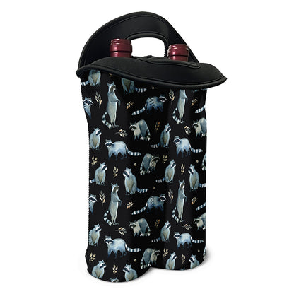 Watercolor Raccoon Pattern Print Double Neoprene Wine Tote