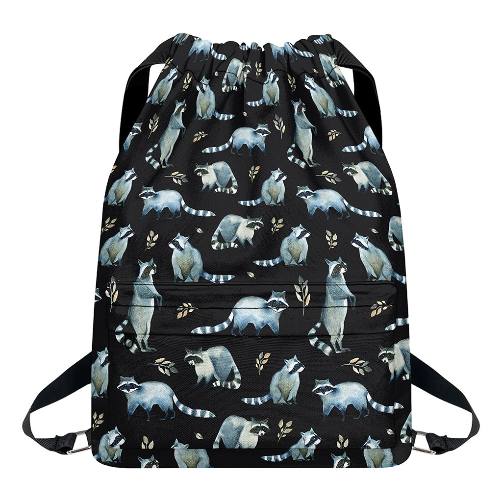 Watercolor Raccoon Pattern Print Drawstring Backpack