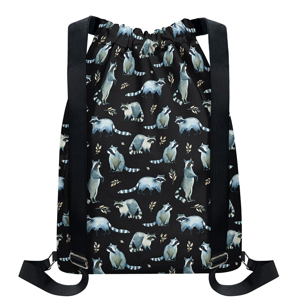 Watercolor Raccoon Pattern Print Drawstring Backpack