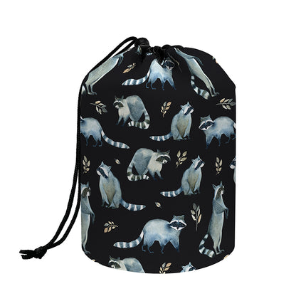 Watercolor Raccoon Pattern Print Drawstring Makeup Bag