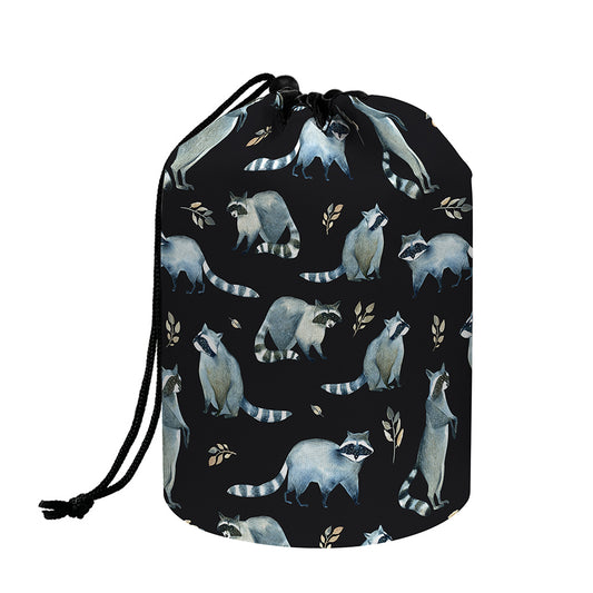 Watercolor Raccoon Pattern Print Drawstring Makeup Bag