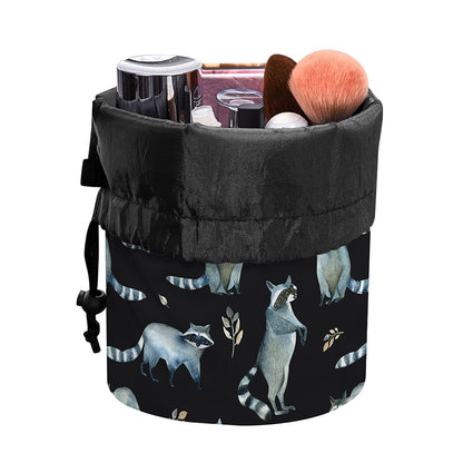 Watercolor Raccoon Pattern Print Drawstring Makeup Bag