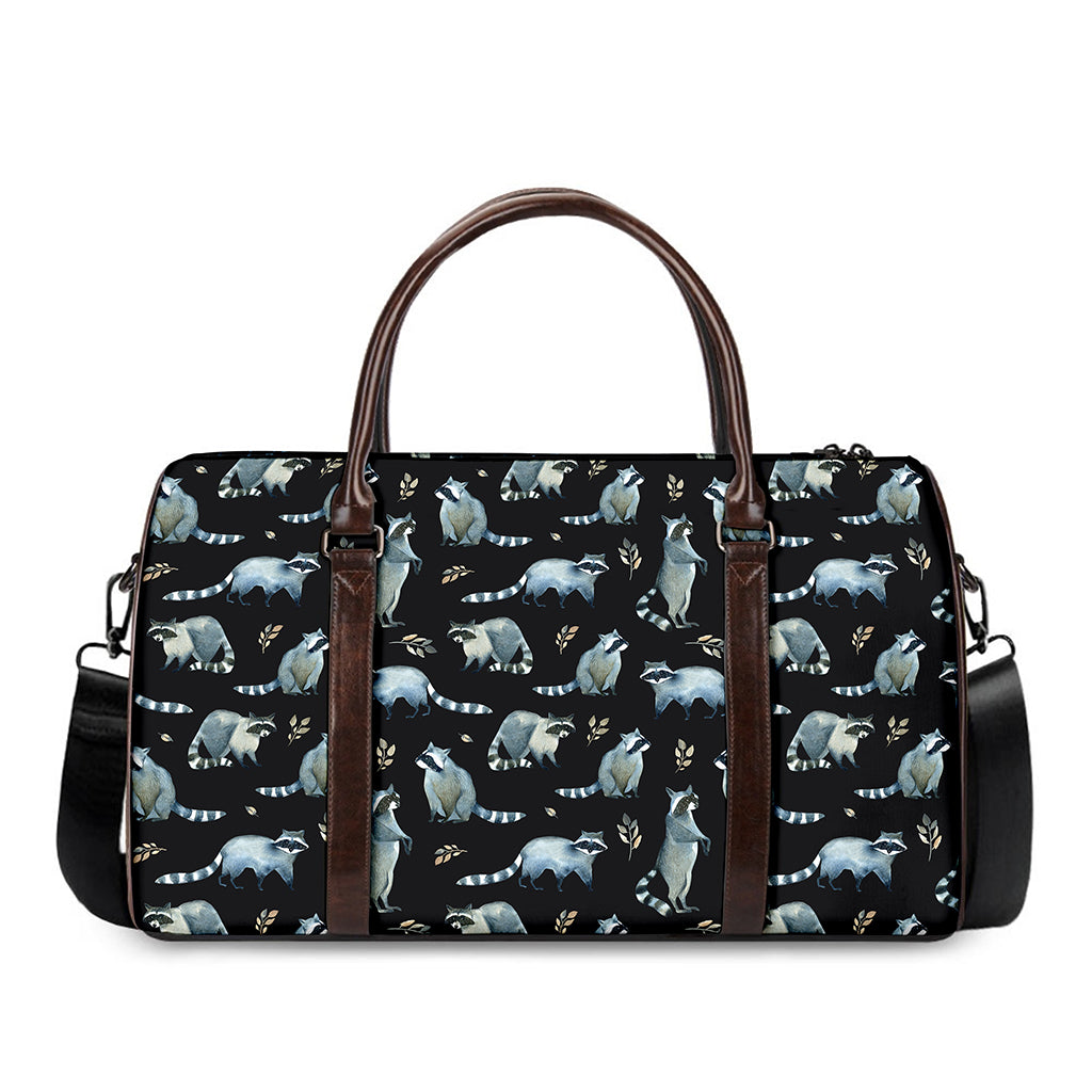 Watercolor Raccoon Pattern Print Duffle Bag