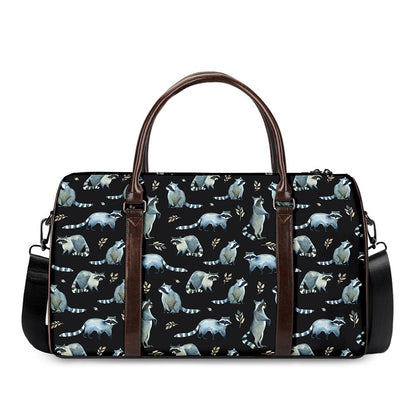 Watercolor Raccoon Pattern Print Duffle Bag