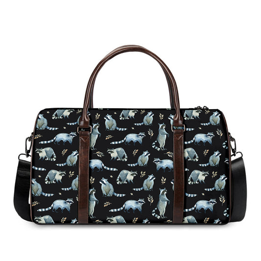 Watercolor Raccoon Pattern Print Duffle Bag