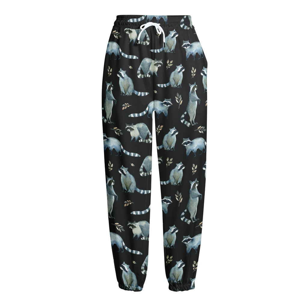 Watercolor Raccoon Pattern Print Fleece Lined Knit Pants