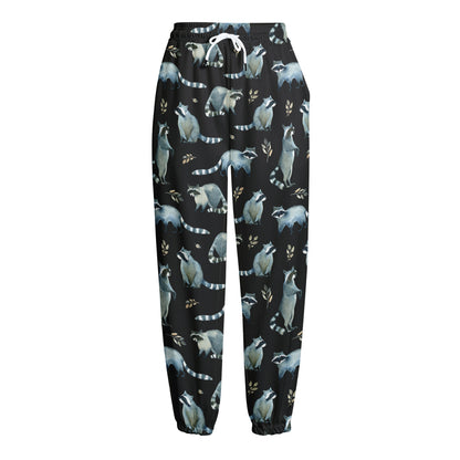 Watercolor Raccoon Pattern Print Fleece Lined Knit Pants