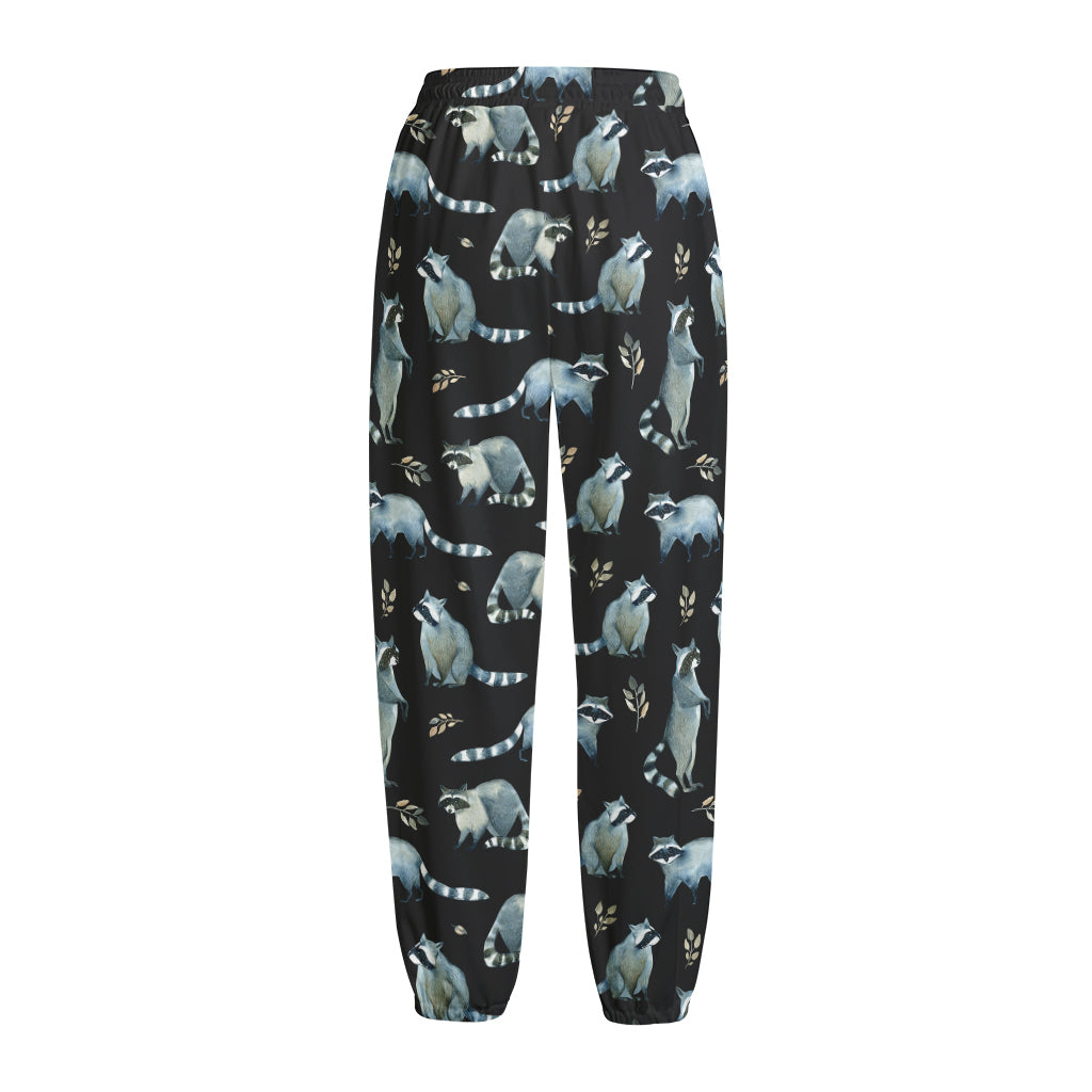 Watercolor Raccoon Pattern Print Fleece Lined Knit Pants