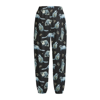 Watercolor Raccoon Pattern Print Fleece Lined Knit Pants